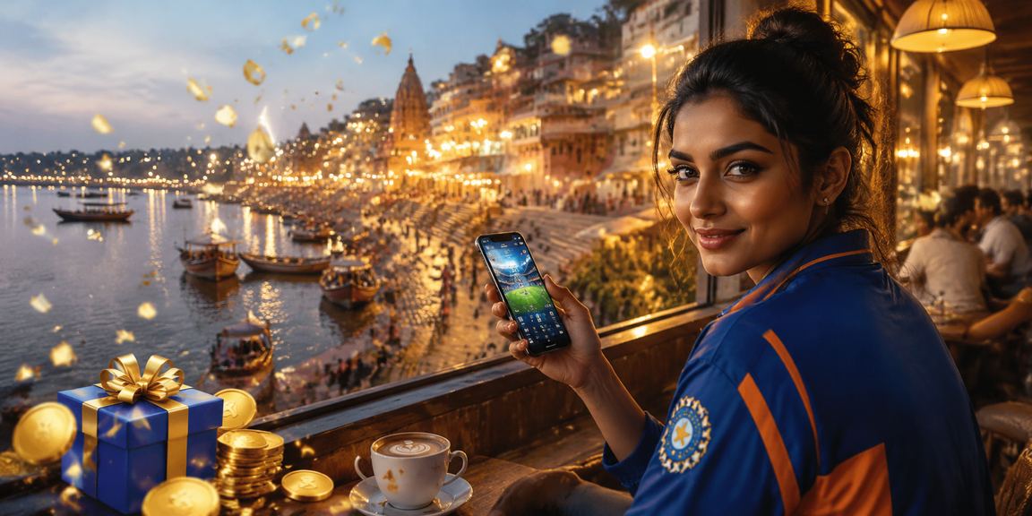 Cricket fans betting on handheld device near Varanasi ghats
